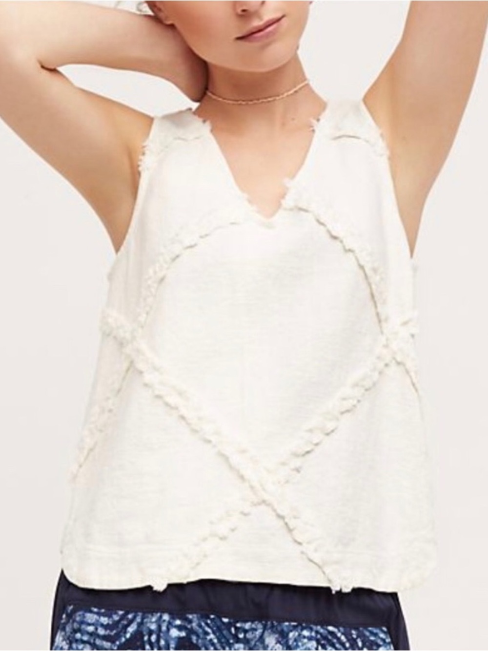 Anthropologie HD in Paris Sleeveless Linen Textured Top Boho Neutral Size 10